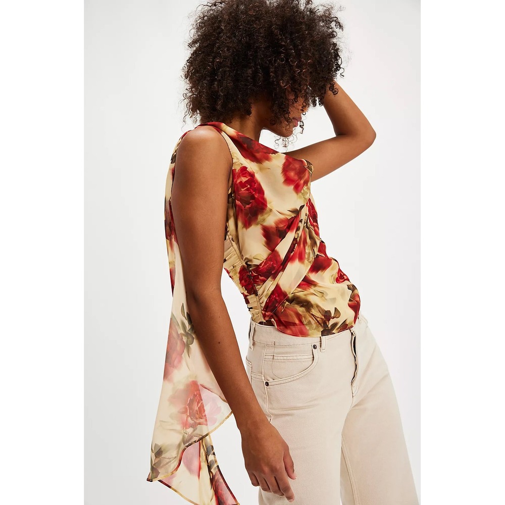 For Love & Lemons Harper Corset Yellow Floral Ruched Draped Top Size S NWT